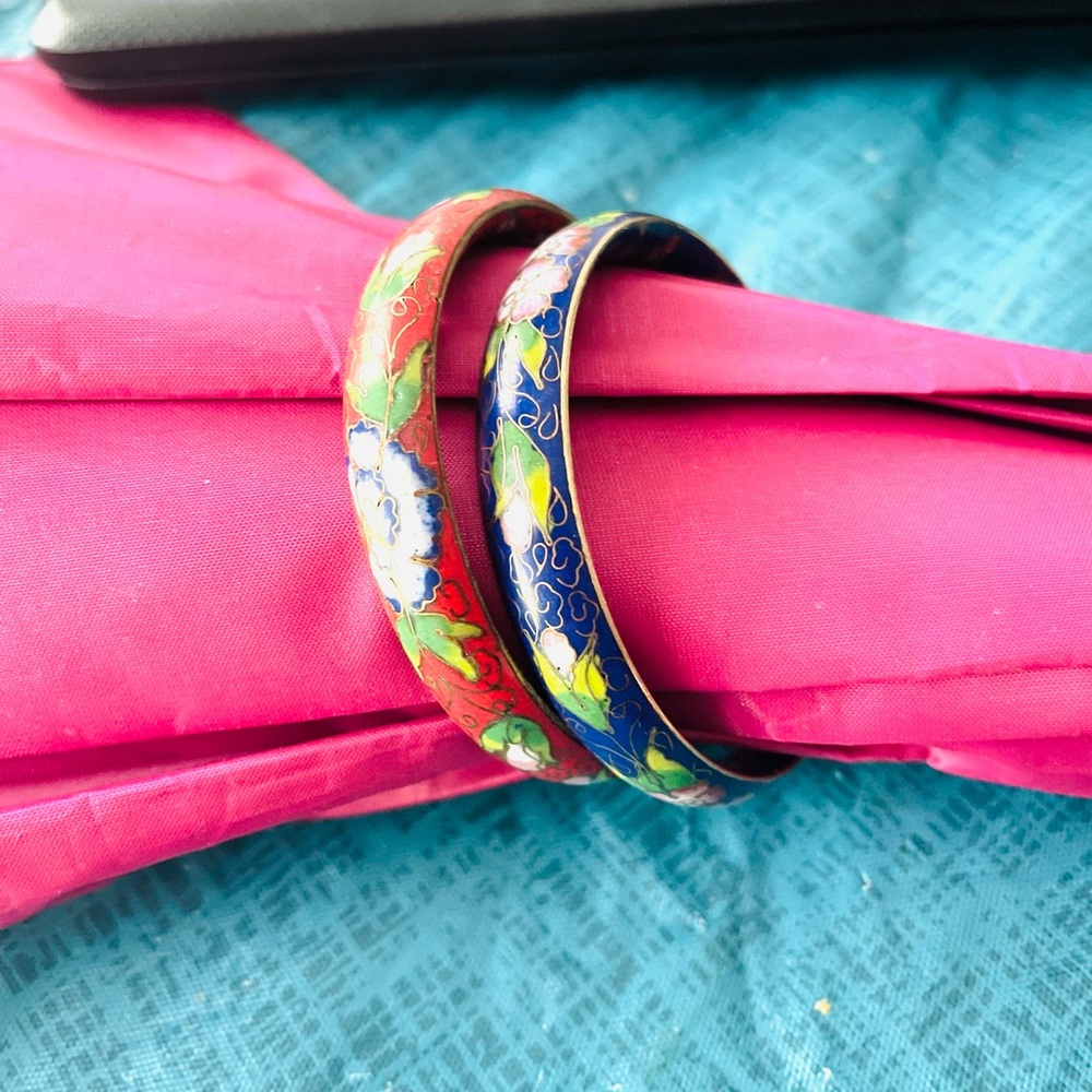 1 Vintage Cloisonne Bangle Enamel Brass Flower Inner Diameter 7cm Width 1.5 cm